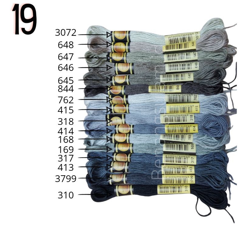 COLUMN 19. Benang sulam CXC kode mendekati DMC.