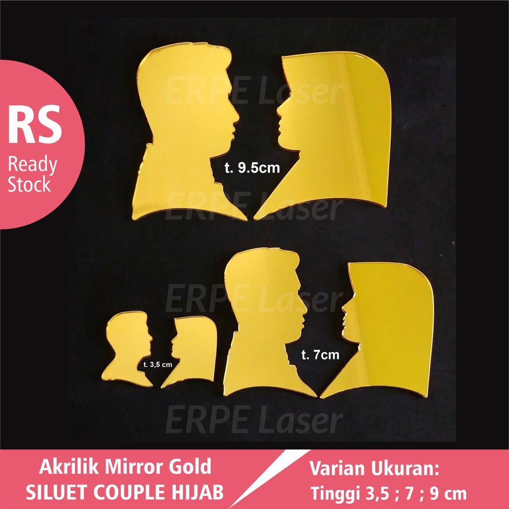 Siluet Couple Wajah Pengantin Dekorasi Mahar Akrilik Mirrror Gold