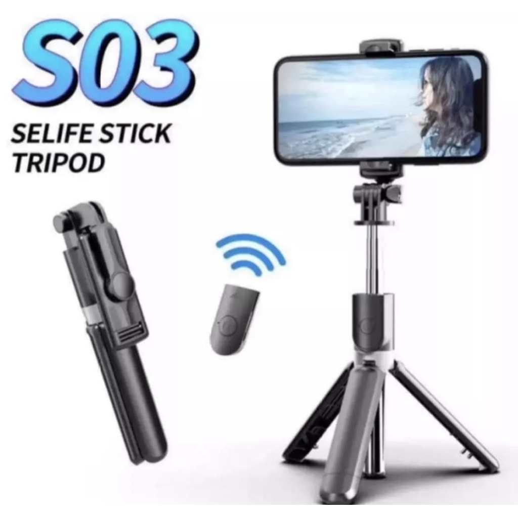 TRIPOD TONGSIS 3 IN 1 S03 SELFIE STICK INTEGRATED TRIPOD/ TONGSIS/ REMOTE BLUETOOTH/LIVE STREAM SELFIE STICK-TRIPOD HP&amp;CAMERA