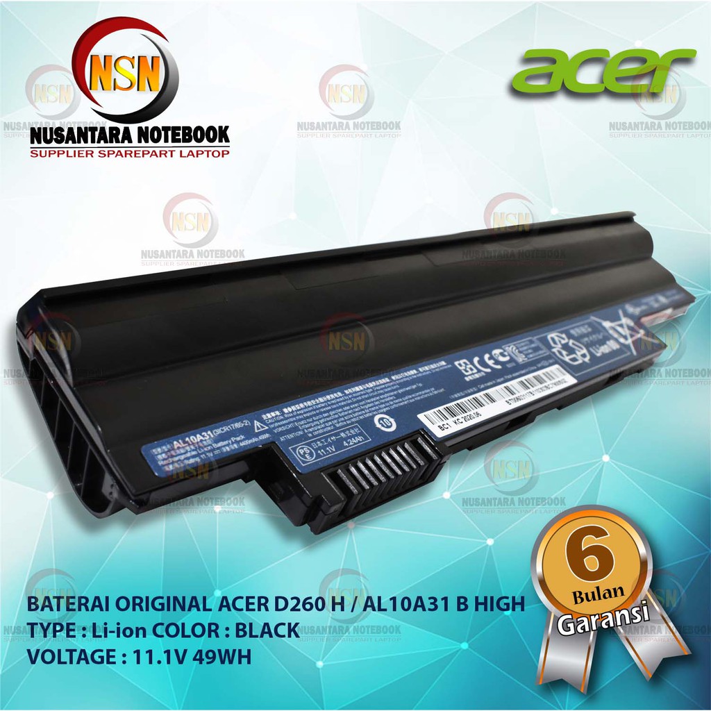 Baterai Original Laptop Acer Happy D257 D260 H Tebal / AL10A31 B BLACK HIGH