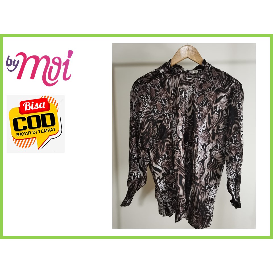 Blouse baju kemeja jumbo atasan wanita lengan panjang LD 140 motif macan siberia leopard dan ular co