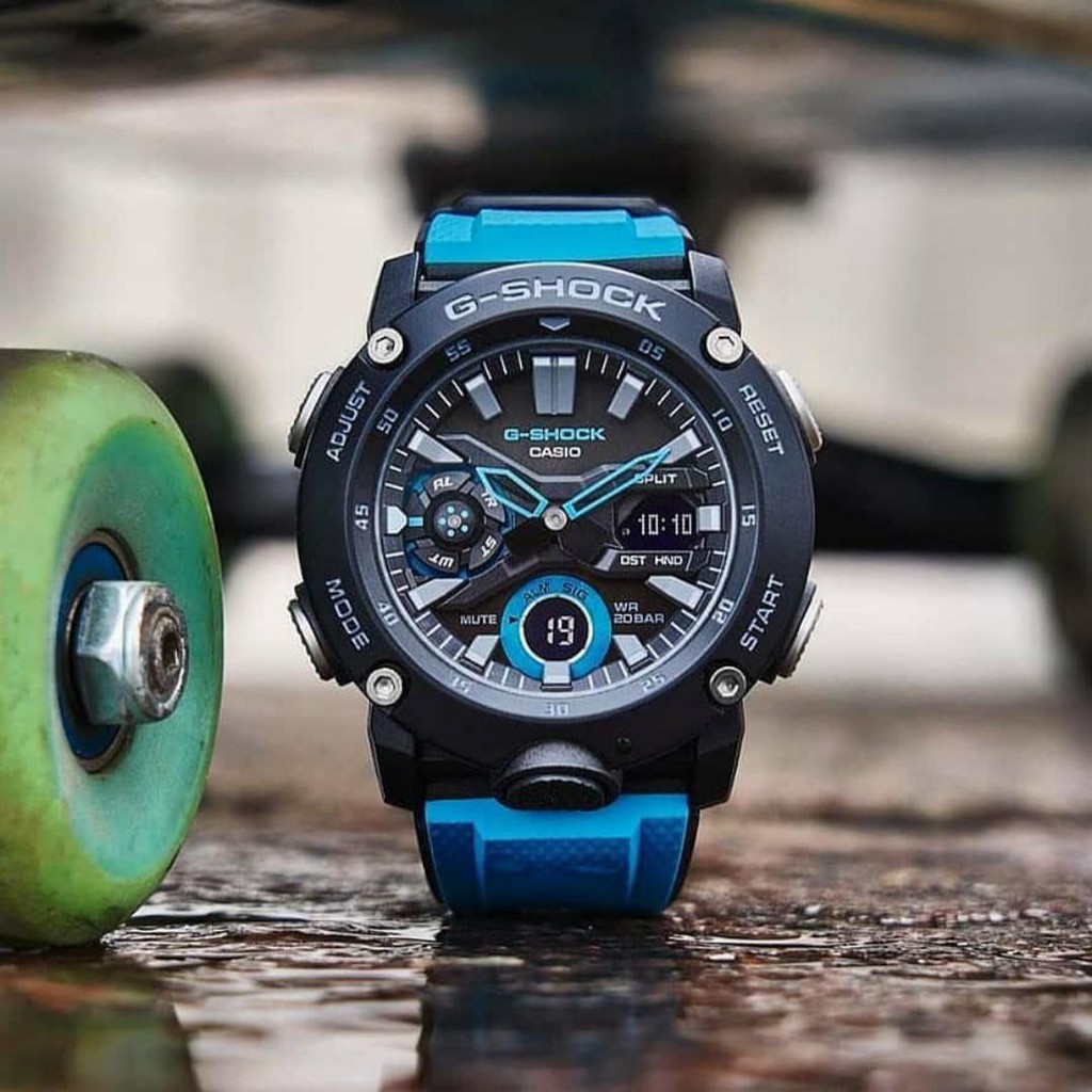 Jam Tangan Casio G-Shock GA-2000-1A2DR Black Dial Blue Resin Band Original