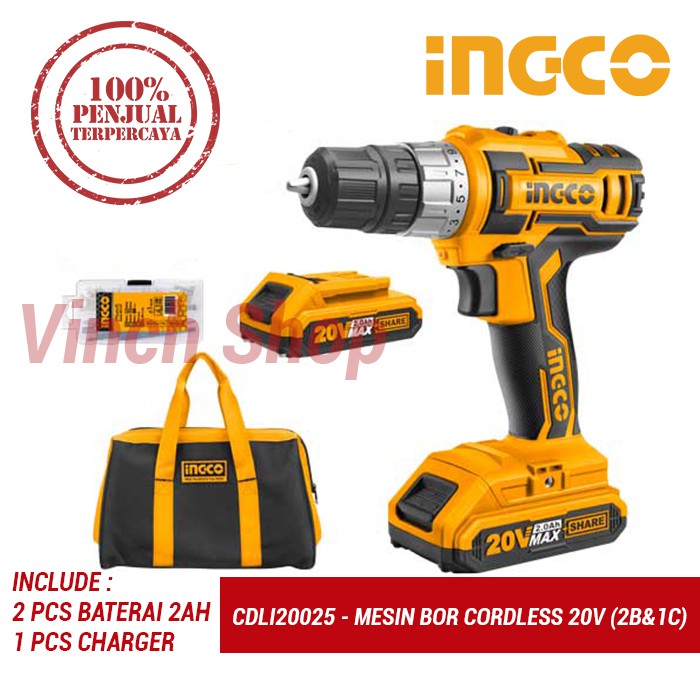 MESIN BOR CORDLESS 20 V MESIN BOR TANGAN WIRELESS INGCO CDLI20025