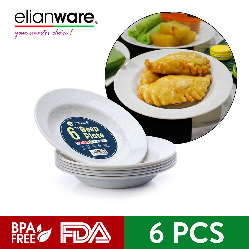 Elianware Marble Deep Plate Set Piring Makan (6" x 6 Pcs)