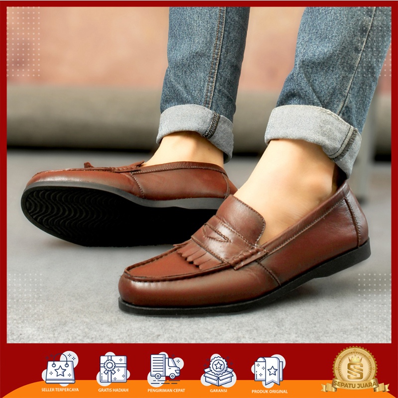 SPJ x JUMPER - Sepatu Pantofel Pria Slip On Formal Bahan Kulit Original Warna Cokelat Hitam - Sepatu