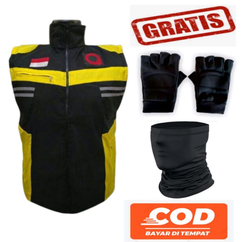 Rompi Maxim Driver Pelindung Badan Gratis Sarung Tangan & Masker Hitam Polos