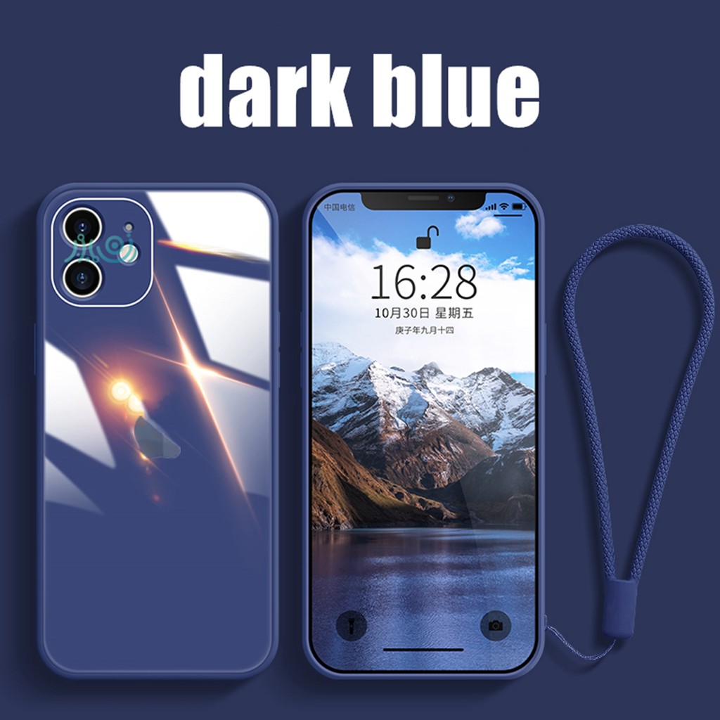 【Free Lanyard】Macaron Casing iPhone 13 pro max 11 12 Pro MAX XS MAX XR X 11 Pro max Tempered Glass Case Square Silicone back cover