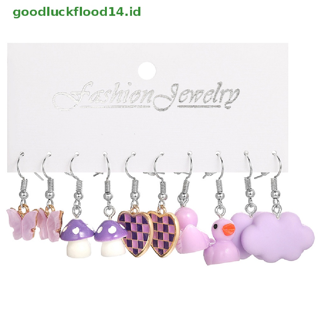 Set Anting Geometris Desain Kartun Butterfly Duck Hati Jamur Drop Untuk Hadiah Perhiasan Wanita