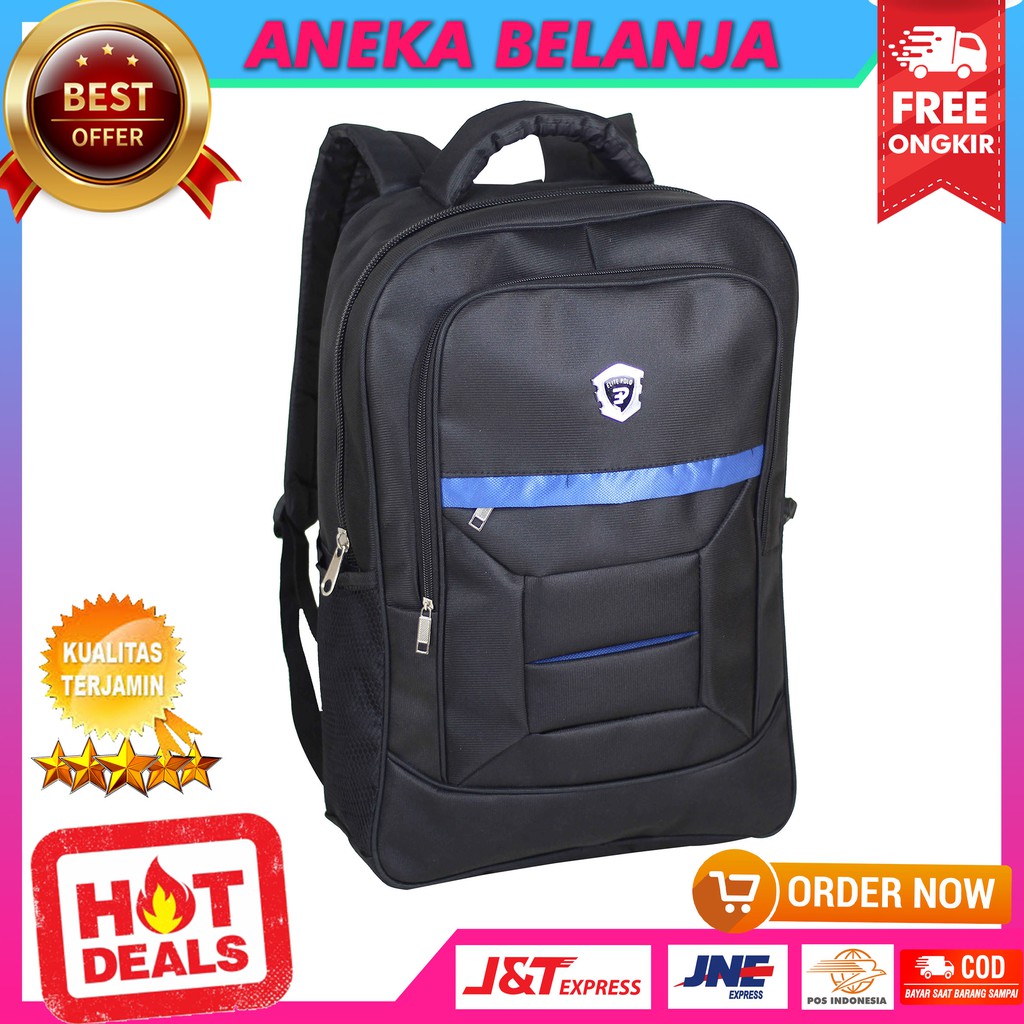 Ready Stock Tas Ransel Khusus Cowok Model Elite Polo Kotak Biru Trendy Tas Sekolah Multifungsi Keren