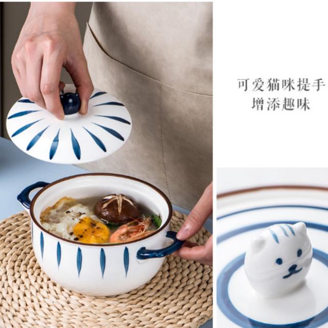 WADAH SAJI KERAMIK JEPANG PANCI SAJI DENGAN TUTUP KERAMIK