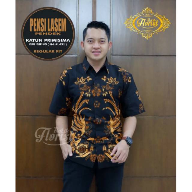 PEKSI LASEM PENDEK Kemeja Batik Pria Katun Primisima Full Furing