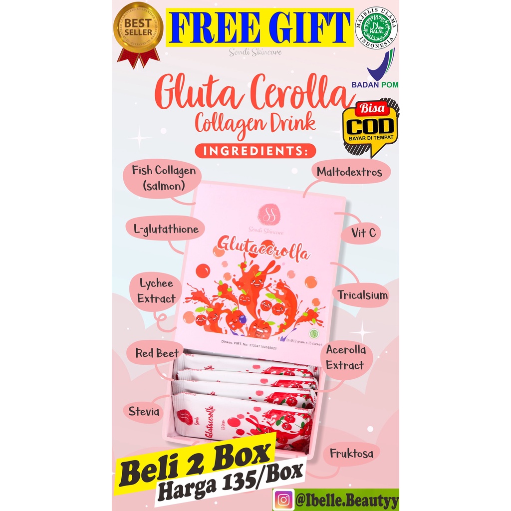 GLUTACEROLLA Collagen Drink SondiShop Pemutih Kulit BPOM Gluta Cerolla Penghilang Bekas Jerawat Ramb