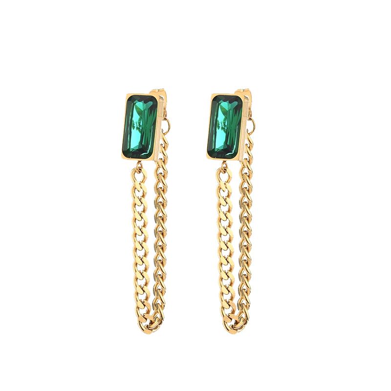 Anting Titanium Stone Green Sisik Naga Lapis Emas