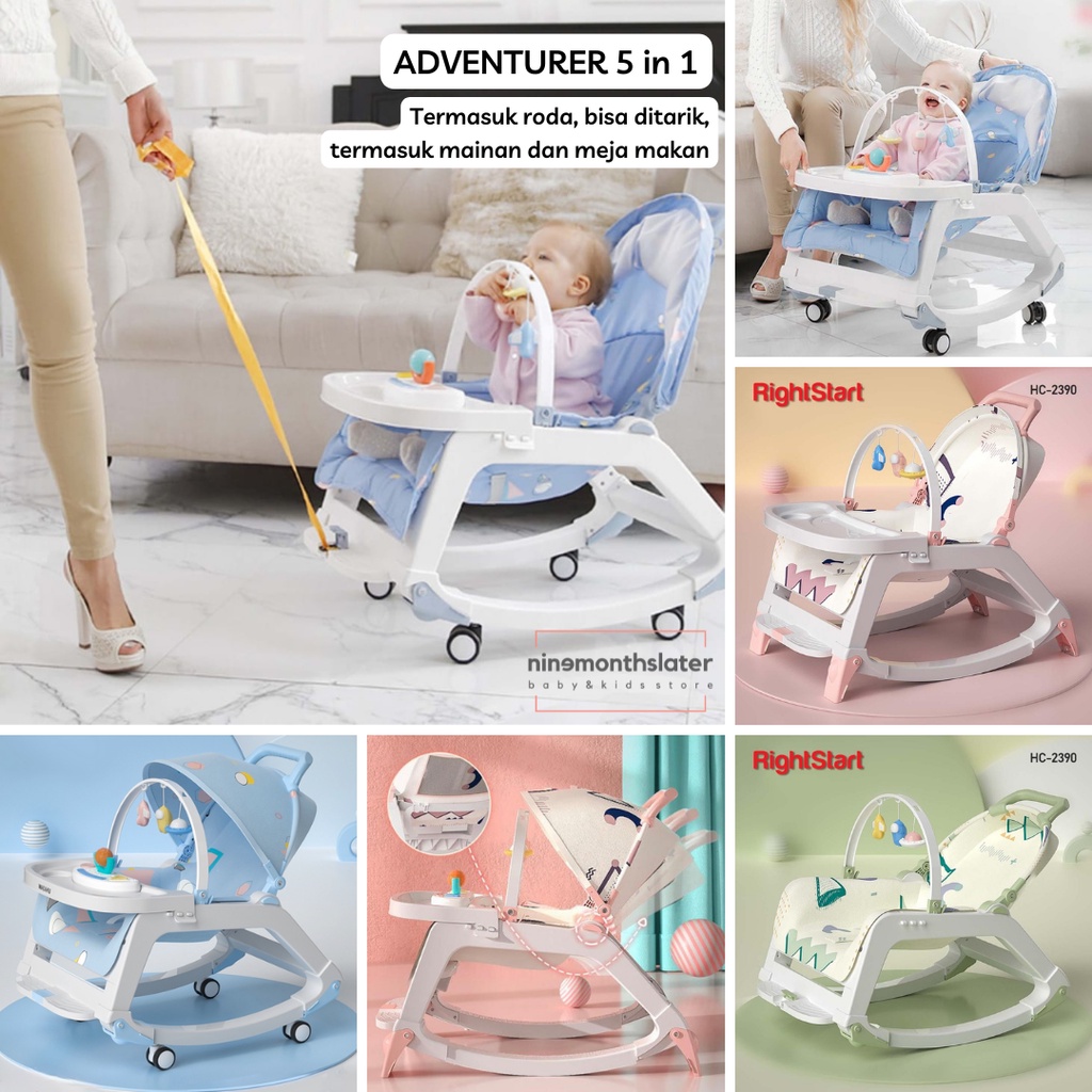 Right Start Adventurer Bouncer HC 2390 5in1 Rocker with Dining Table Toybar Roadster Wheel Roda Toys Musical Canopy Ayunan Anak Bayi Baby Lagu