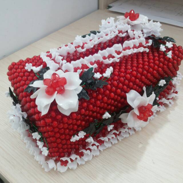 Kotak tisu manik akrilik#merahputih