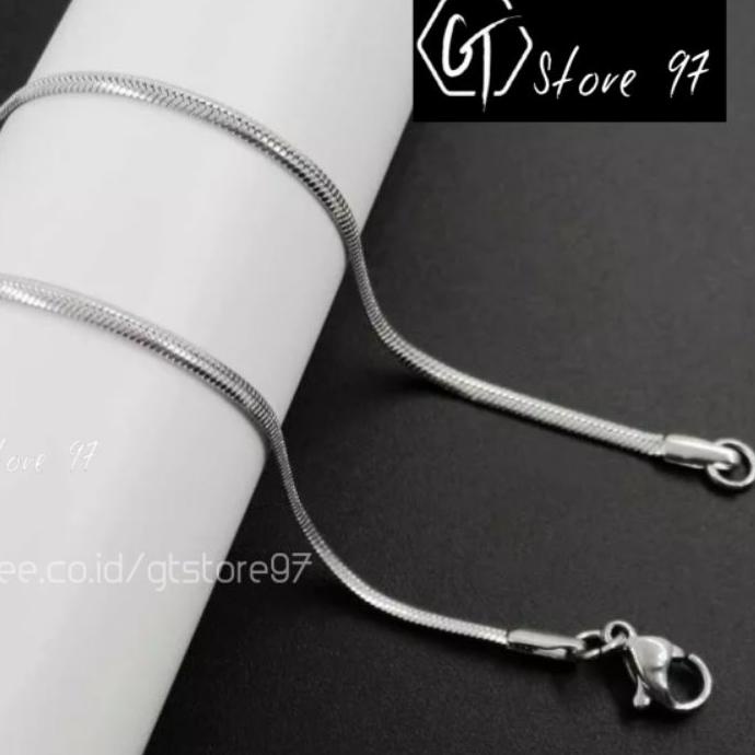 ⛄Diskon Kalung Titanium Pria Anti Karat Kalung Titanium Pipih Belut Gepeng Silver Perak Emas Kalung 