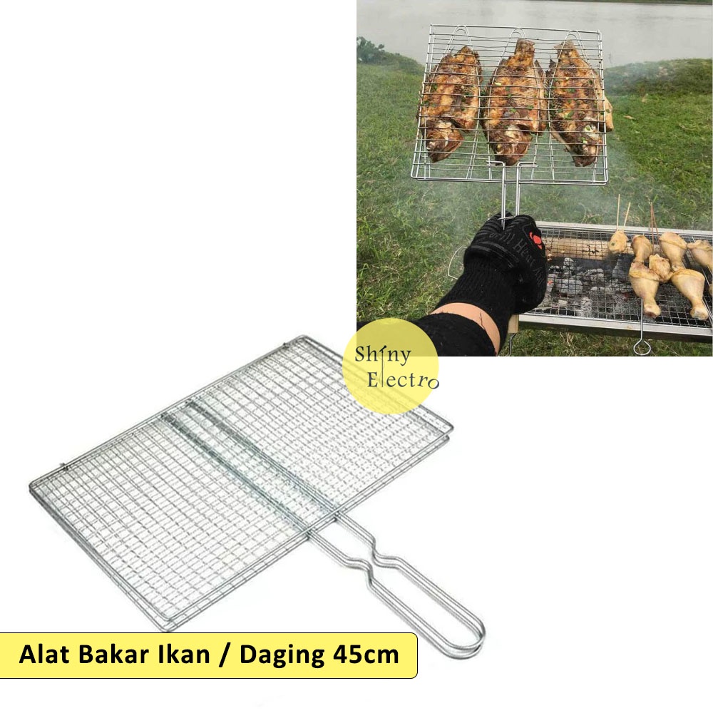 Alat Bakar Pemanggang Ikan / Daging Sapi Ayam Seafood - Panggang Jepit [ 45cm ] Besi Anti Karat [ Mu