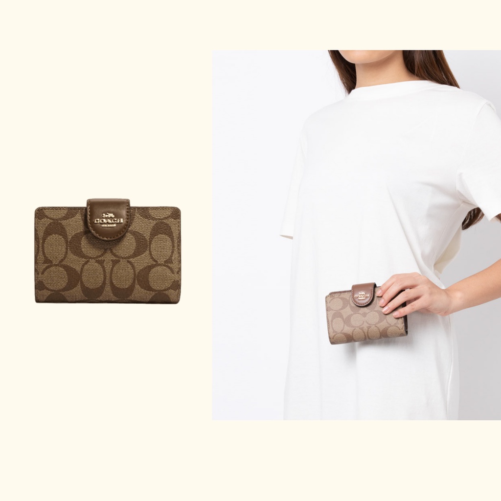 Coach 0082 Medium Corner Zip Wallet in Signature Canvas - Khaki Saddle