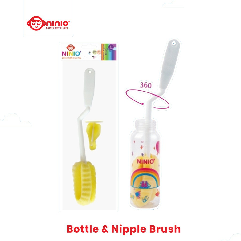 Ninio Baby Bottle &amp; Nipple Brush - Sikat Spon Botol Susu Dot Bayi