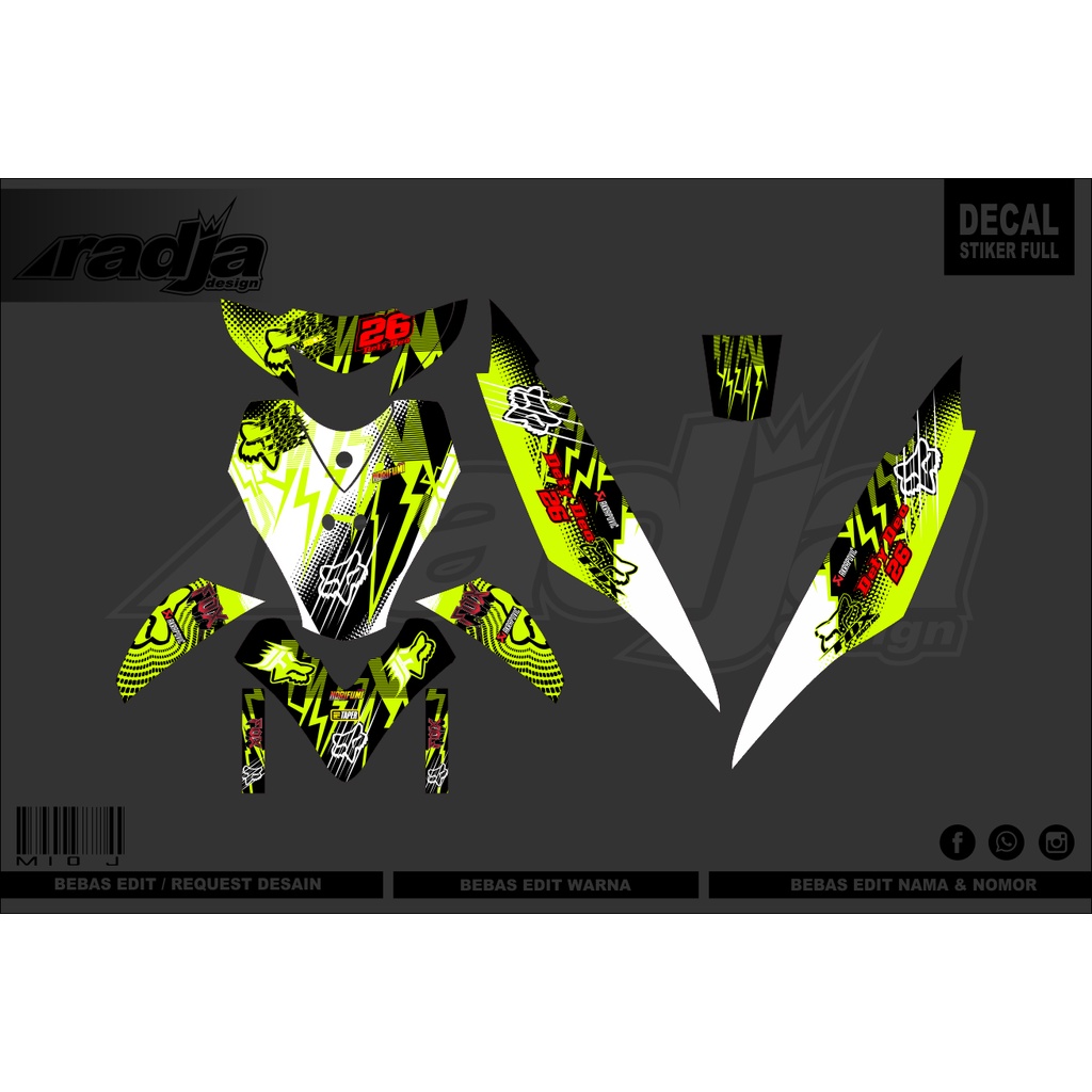 DECAL STICKER MIO J - DEKAL STIKER HITAM PUTIH HIJAU STABILO (001) KATALOG 2018-2019