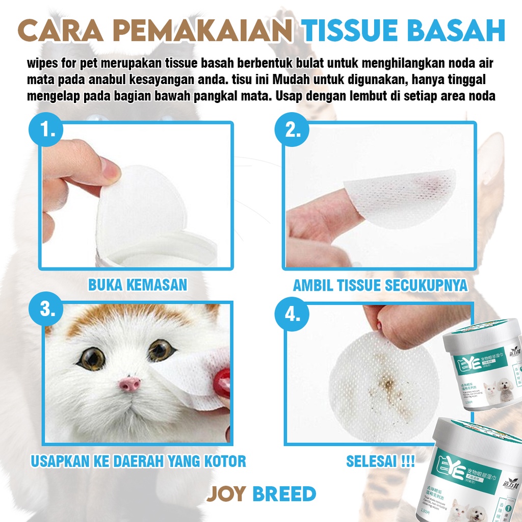 TISSUE BASAH KUCING ANJING TISU UNTUK MEMBERSIHKAN KOTORAN PADA AREA  MATA DAN TELINGA KUCING ANJING ISI 120 WIPES FOR PET