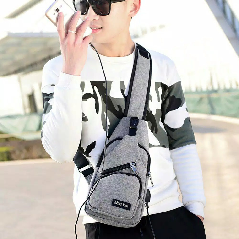 Tas Selempang Usb Kanvas Pria Slempang Sling Bag Travel Grosir Import Murah Batam