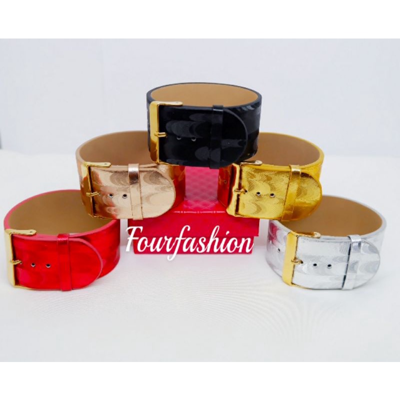 Fourfaahion Gelang Jam Kulit Lebar 3cm Titanium Kilat Premium Limited