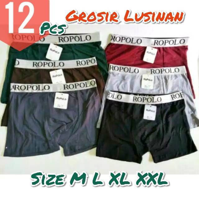 12 pcs Lusinan Boxer Pria Import Ropolo