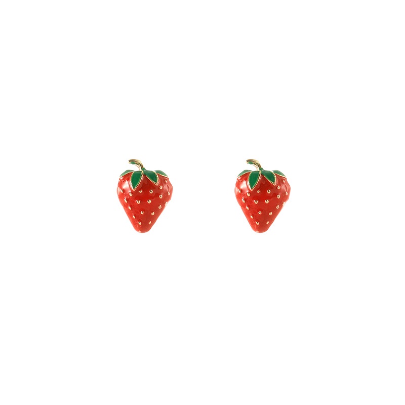 Sterling silver jarum Korea gaya genit lucu dan kompak merah strawberry anting-anting street tembaka