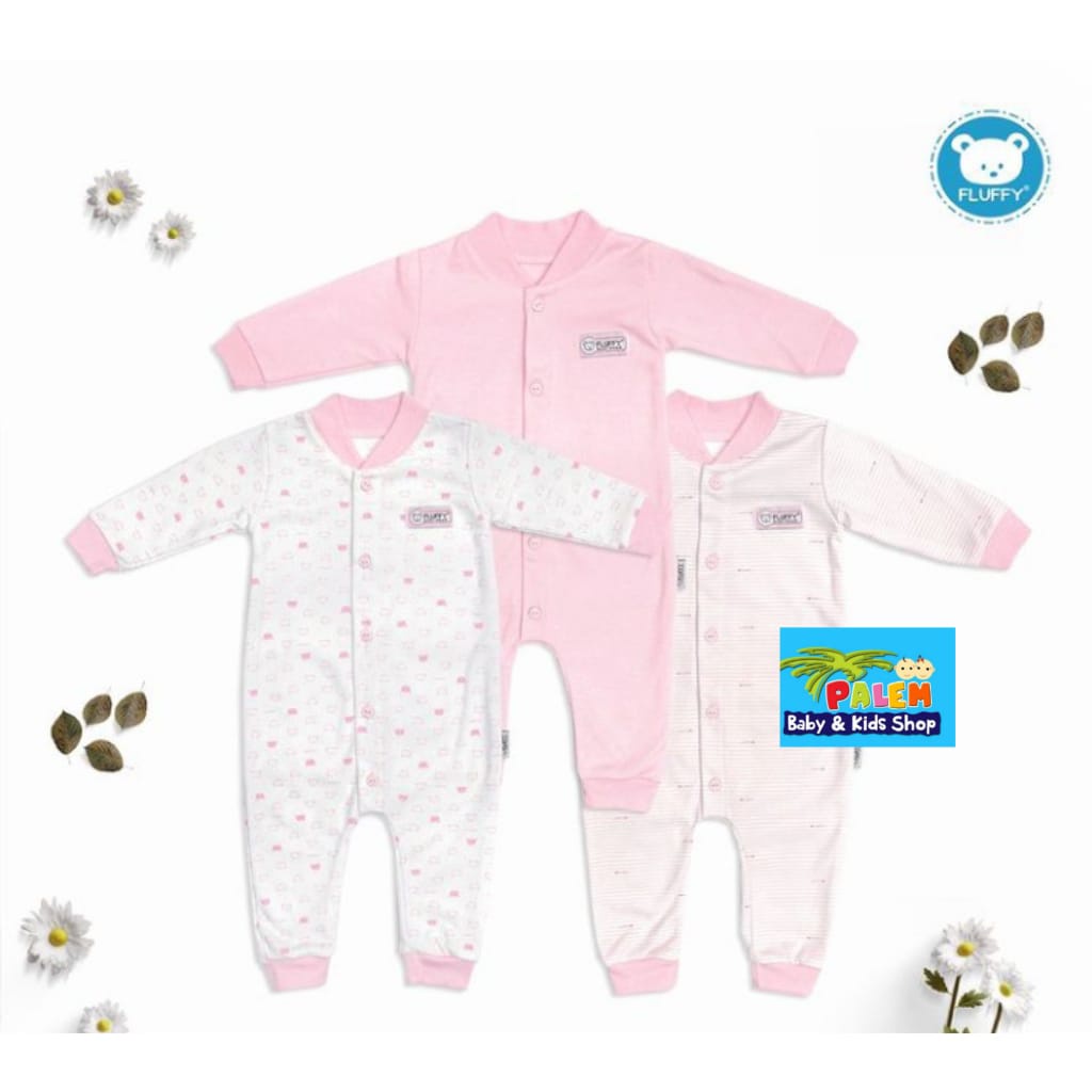 3 Pcs Jumper Panjang Fluffy Sleepsuit Bayi Baju Kodok Buka Kaki S,M,L