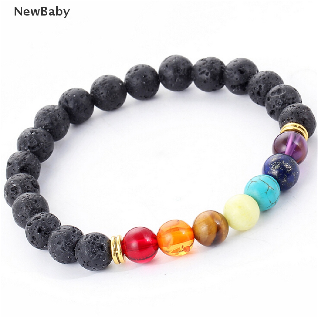 NewBaby 1x Hot Women 7 Gemstone Chakra Lava Rock Stone Prayer Reiki Bead Bracelet Bangle ID