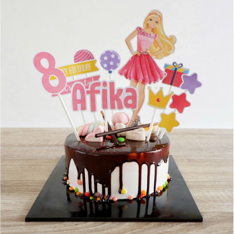 Cake Topper 3D Custom Nama Karakter Boneka Barbie Berbie Berbi - Alat Dekorasi Kue Ulang Tahun - Sat