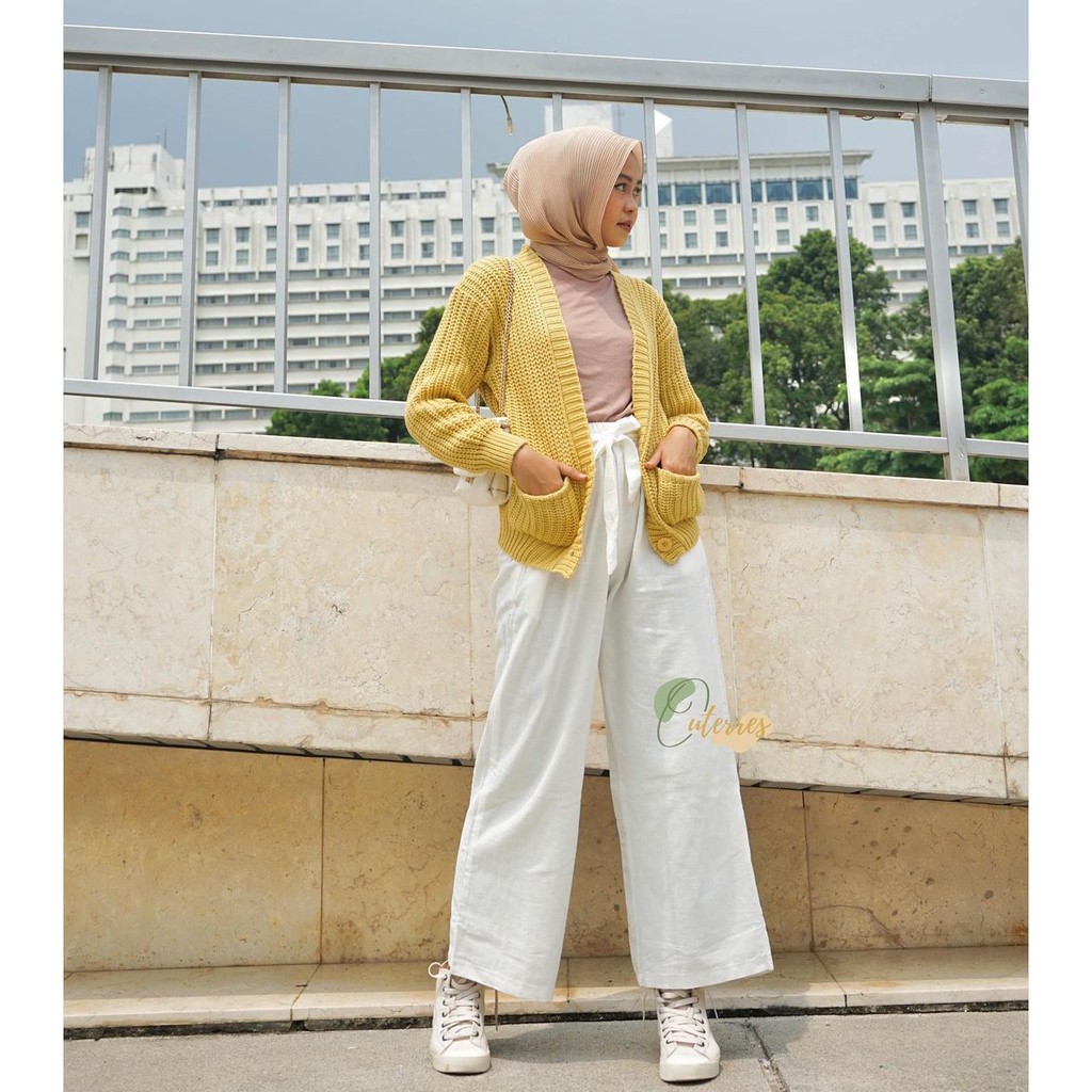 Seoul Wide Highwaist Kulot Linen Premium / Linen Pants Jumbo / Celana Kulot Bahan Linen Premium