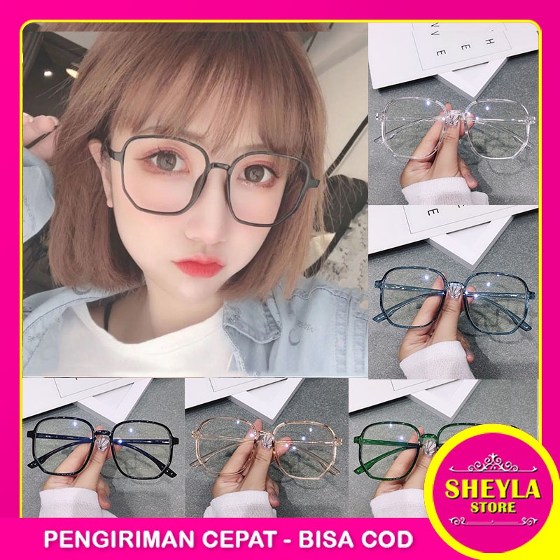 Kacamata Wanita Hits Trendy Kotak Lensa Transparan / Kacamata Korean Import / Women Sunglasses Polygon Transparant / TV-33