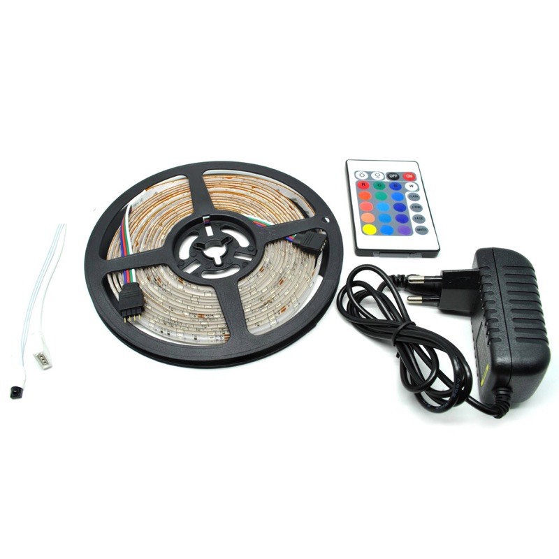 RGB LED Strip 3528 300 LED 5 Meter with 12V 2A Light Controller &amp; Remote Control - Black