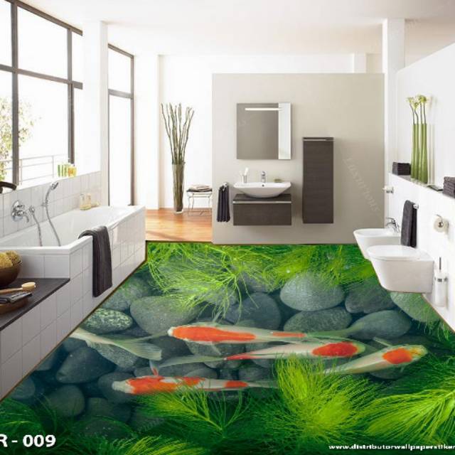 FLOOR PAPER CUSTOM LANTAI VINYL 3D KOLAM IKAN MAS STICKER LANTAI