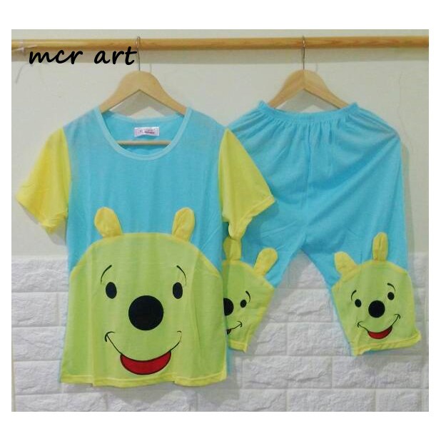 Baju Tidur Wanita Selutut Winnie The Pooh Blue Yellow