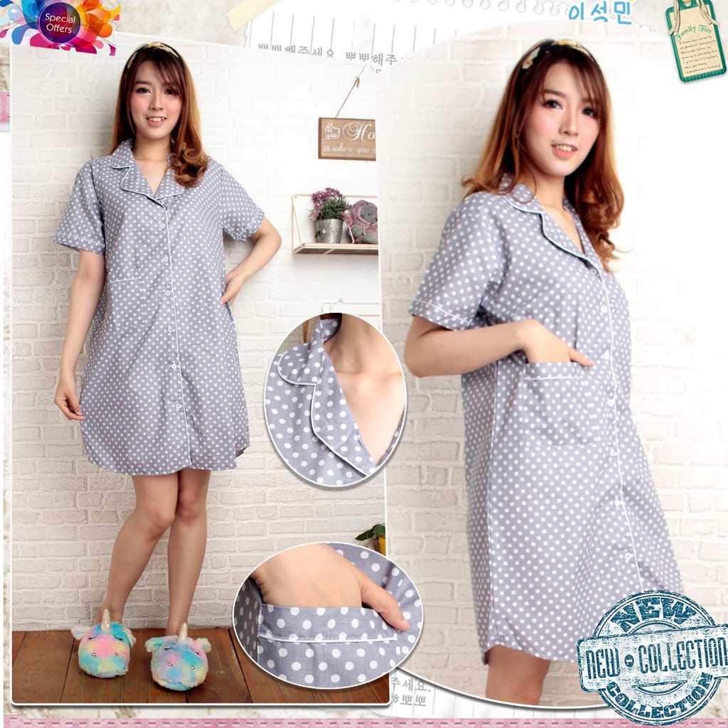  DASTER  POLKADOT  BAJU  TIDUR WANITA DEWASA WARNA MERAH NAVY 