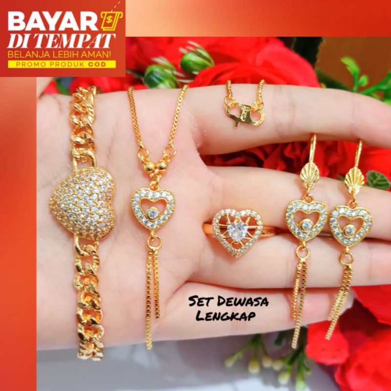 TITANIUM Set Dewasa permata love simple zircon, emas18k anti karat termurah berkualitas