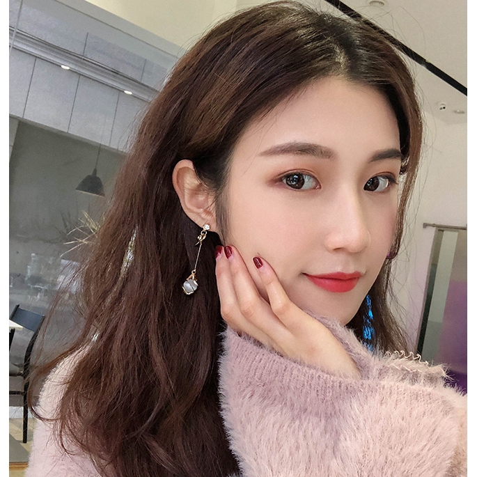 Korea Bow Anting Panjang Anting Mutiara Dan Berlian