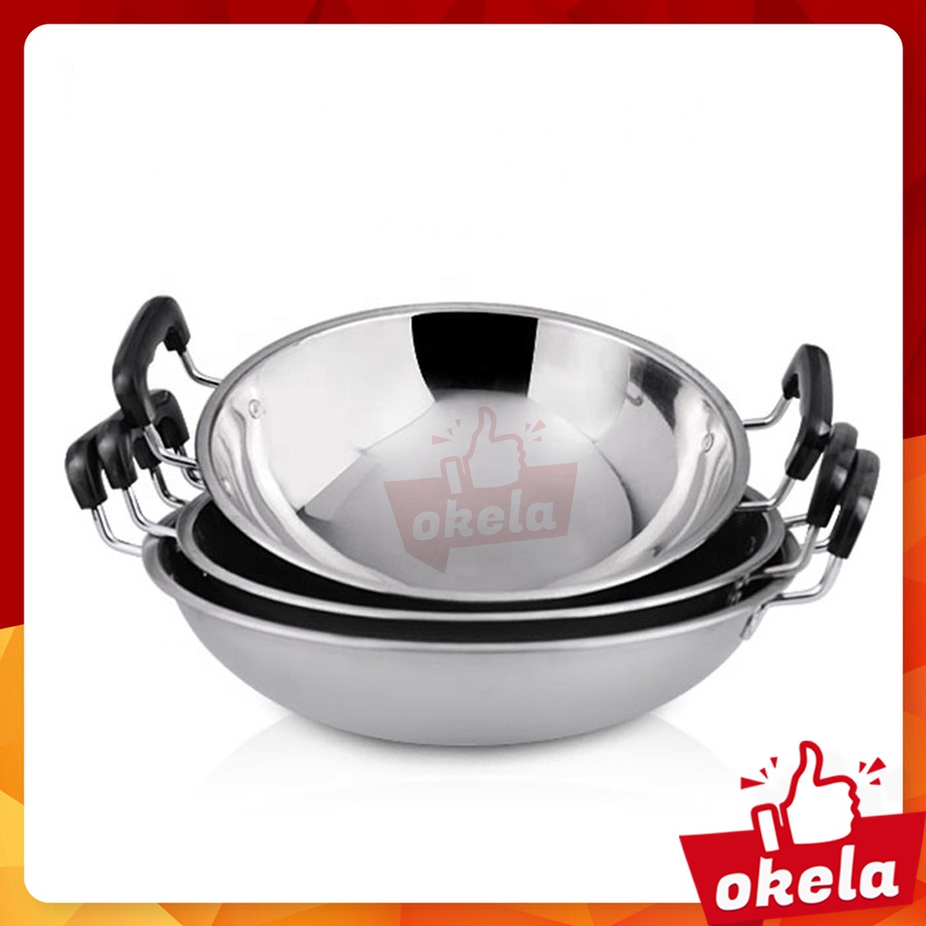 Okela - Wajan Penggorengan Kuali Wok Pan Teflon Cooking Stainless Steel Tebal Anti Karat