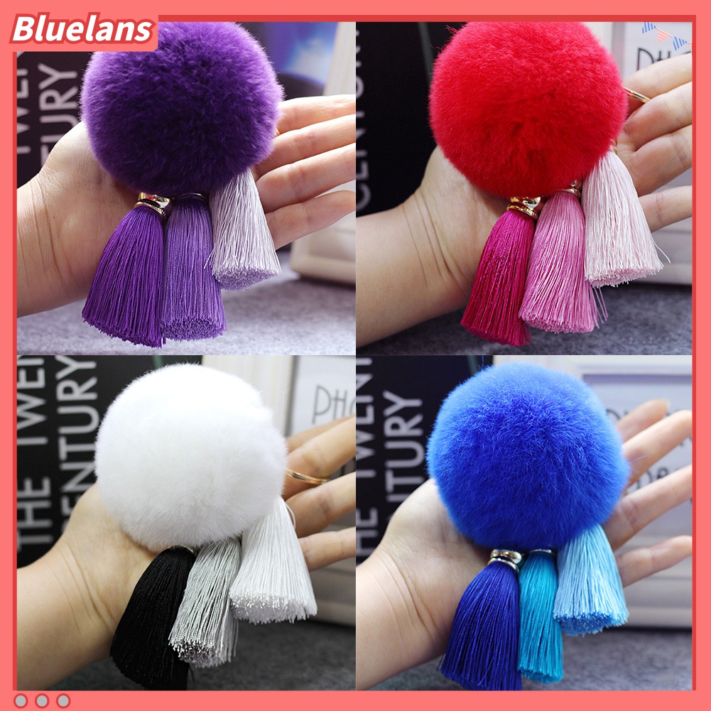 Gantungan Kunci Mobil / Tas Bentuk Bola Pom Pom Bahan Bulu Imitasi Lembut