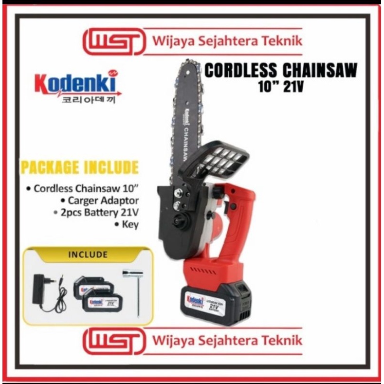 Kodenki MESIN gergaji Kayu Pohon Chainsaw Cordless baterai 10 inch 21Volt
