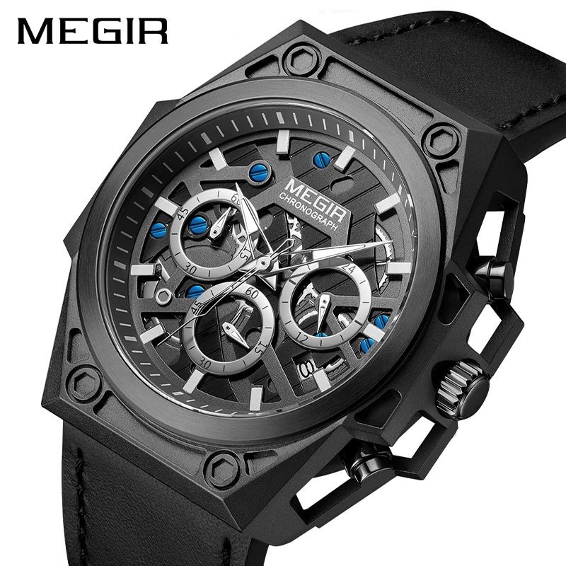 MEGIR 4220 Jam Tangan Pria Analog Tali Kulit Chronograph Luminous Display WATCHKITE WKOS