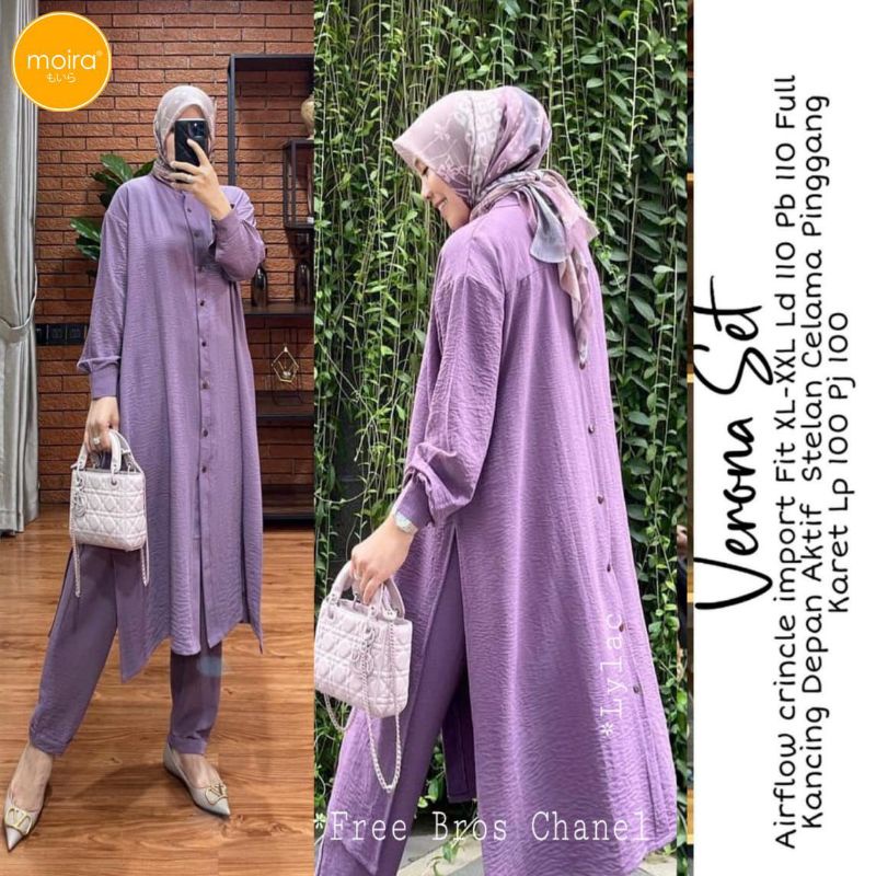 Verona set setelan tunik panjang setelan wanita moira original