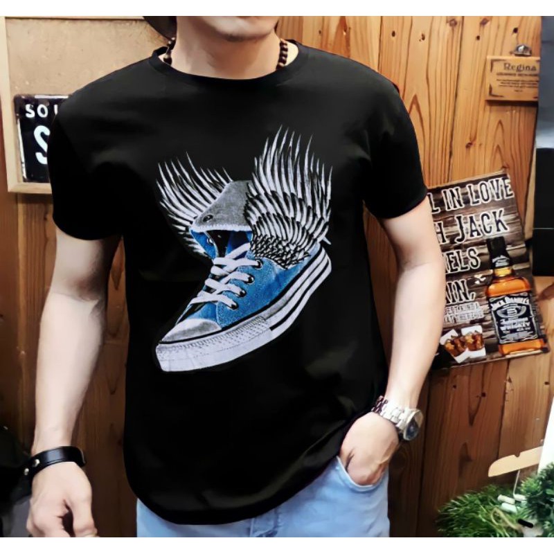 Kaos Distro Pria Lengan Pendek / Motif Kick Angel / UK L-XL / Shalch Trendy