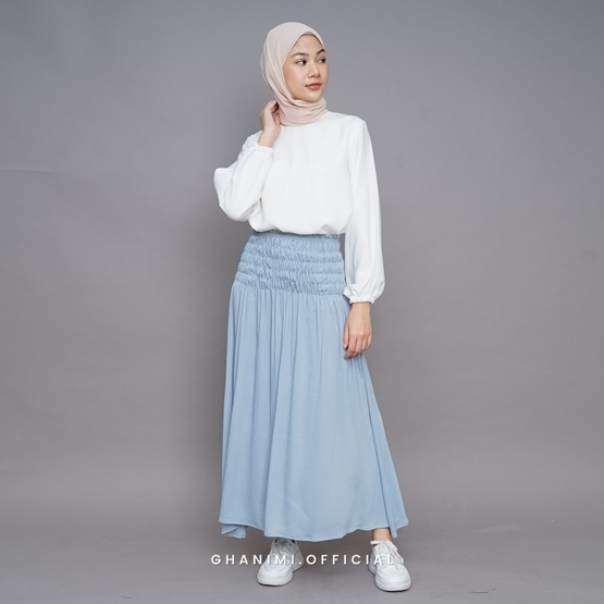 Ghanimi - Joya Skirt / Rok Crinkle Polos / rok span karet / rok sleting / rok korean style / rok aestetik / rok kondangan / rok pesta / bawahan kondangan / rok katun crinkle polos / rok flare / rok lebar / rok A line / rok kerut daily