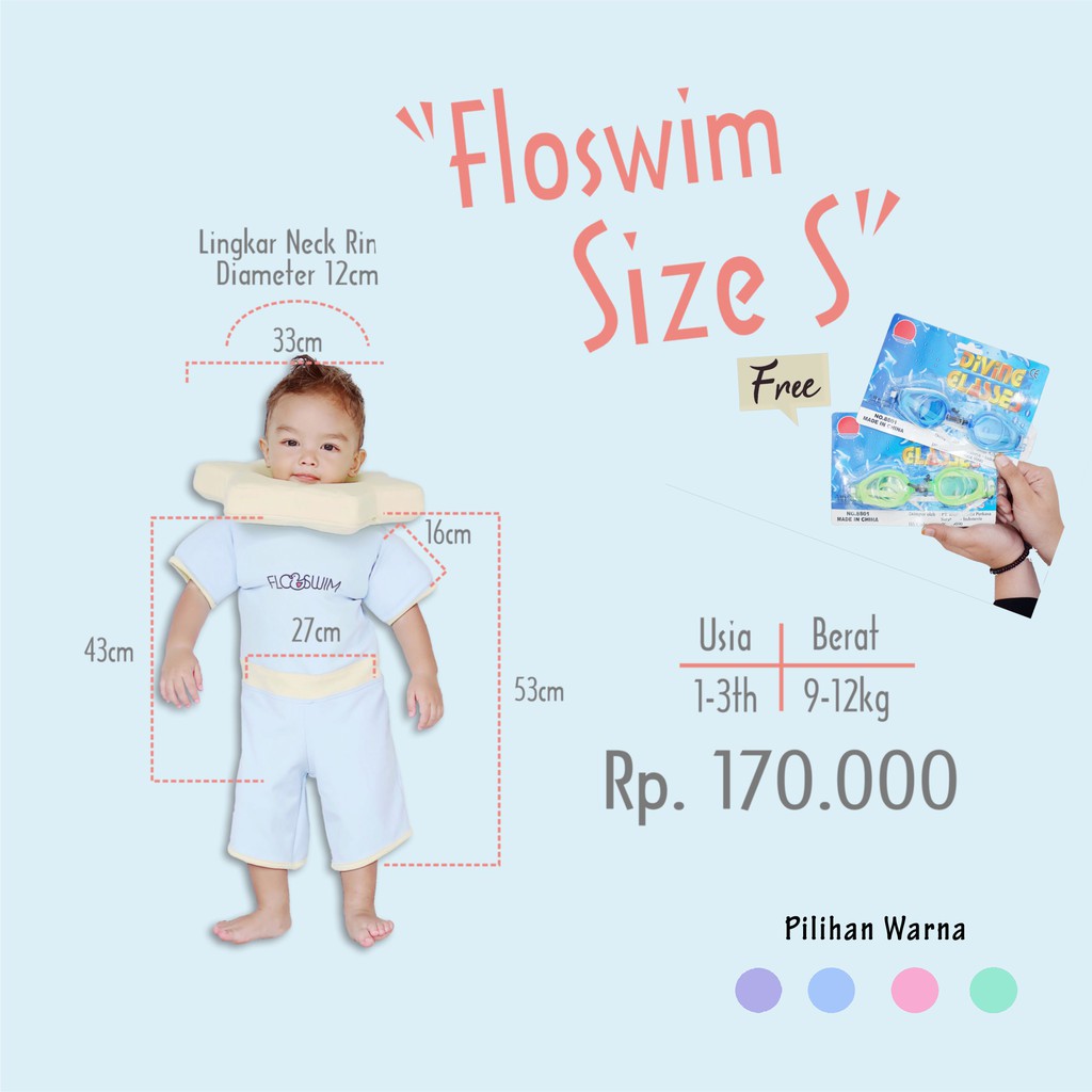 CuddleMe FloSwim Neck Ring Standar - Size S - Floating Swimsuit - Baju Renang Pelampung Anak