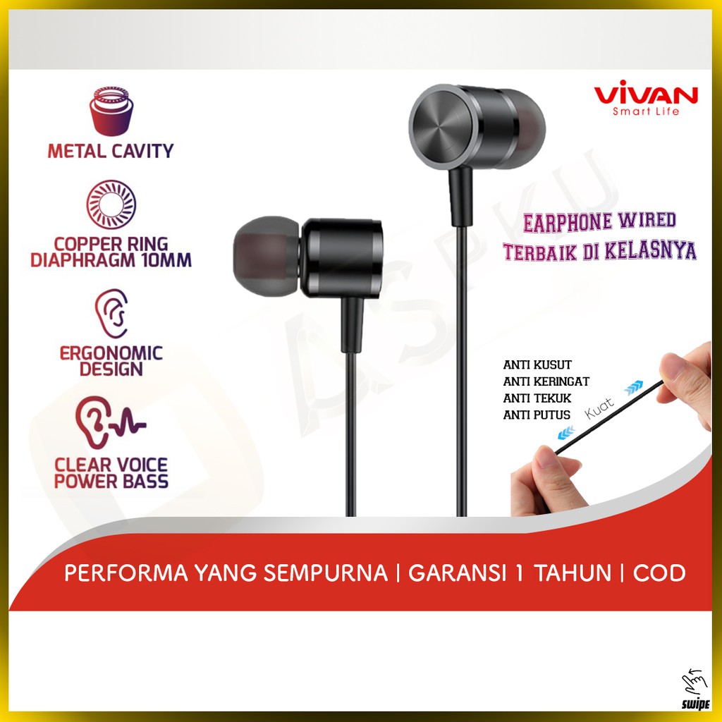 Earphone Vivan Q11s Headset Handsfree Headphone Musik Music Lagu Mp3 Player