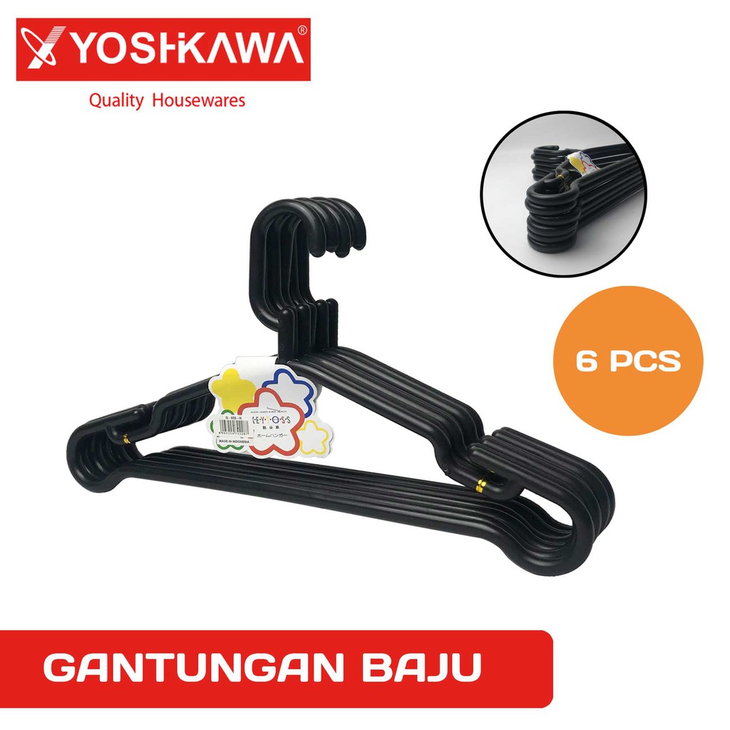

YOSHIKAWA Gantungan Baju Plastik 1 Set 6 PCS Hanger Laundry EVL-G-805-H-GANTUNGAN-BAJU-PLASTIK-HITAM